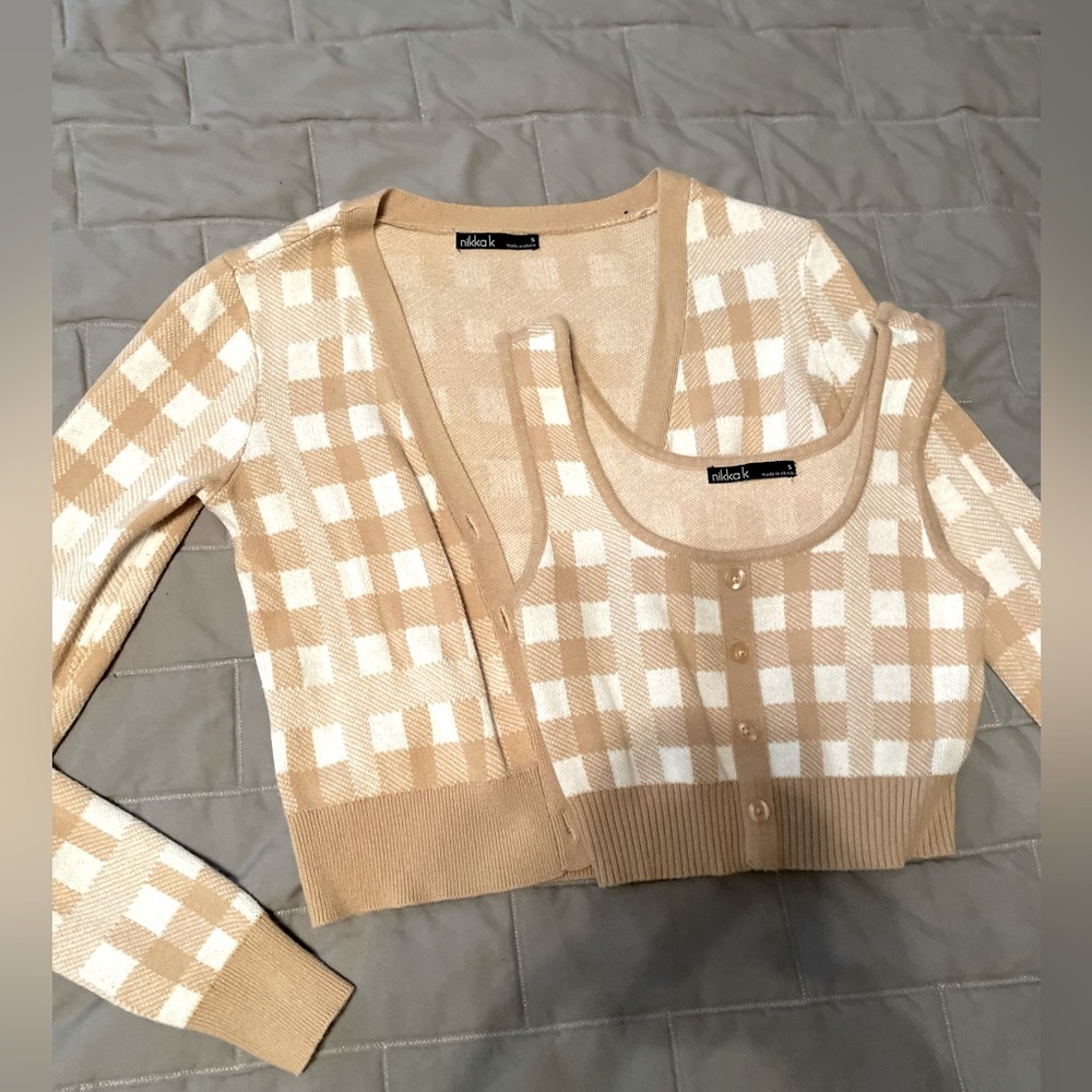Two Piece Plaid Cropped Tank and Sweater